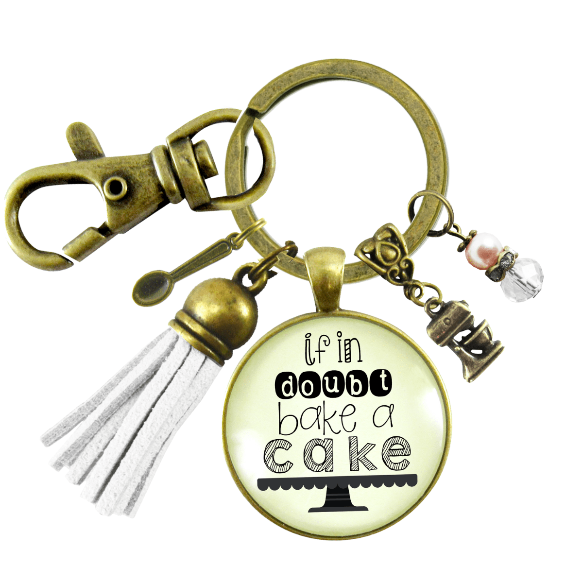 Baker Keychain If In Doubt Make Cake Pastry Foodie Lover Womens Gift Tassel Jewelry - Gutsy Goodness