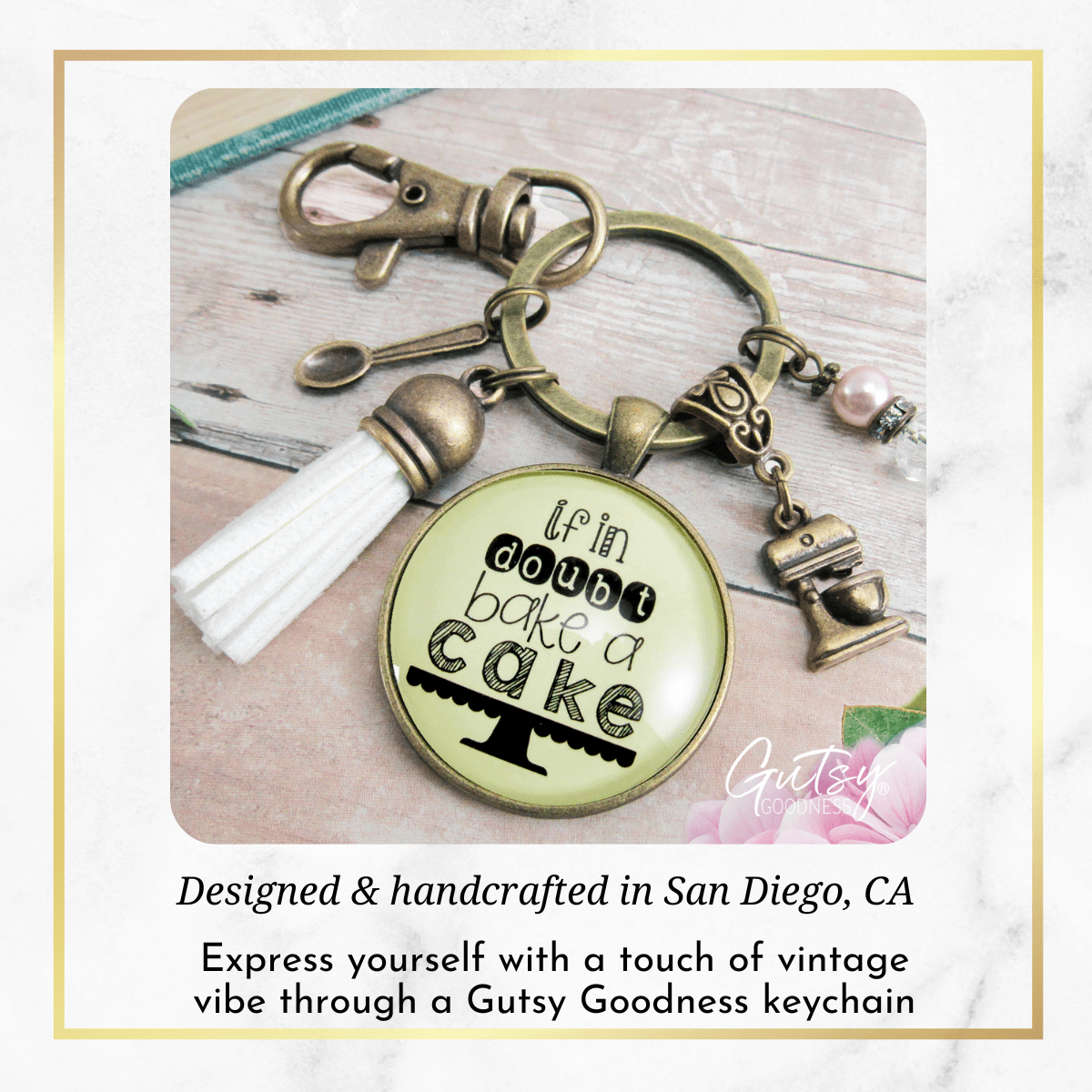 Baker Keychain If In Doubt Make Cake Pastry Foodie Lover Womens Gift Tassel Jewelry - Gutsy Goodness