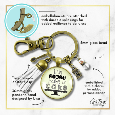 Baker Keychain If In Doubt Make Cake Pastry Foodie Lover Womens Gift Tassel Jewelry - Gutsy Goodness