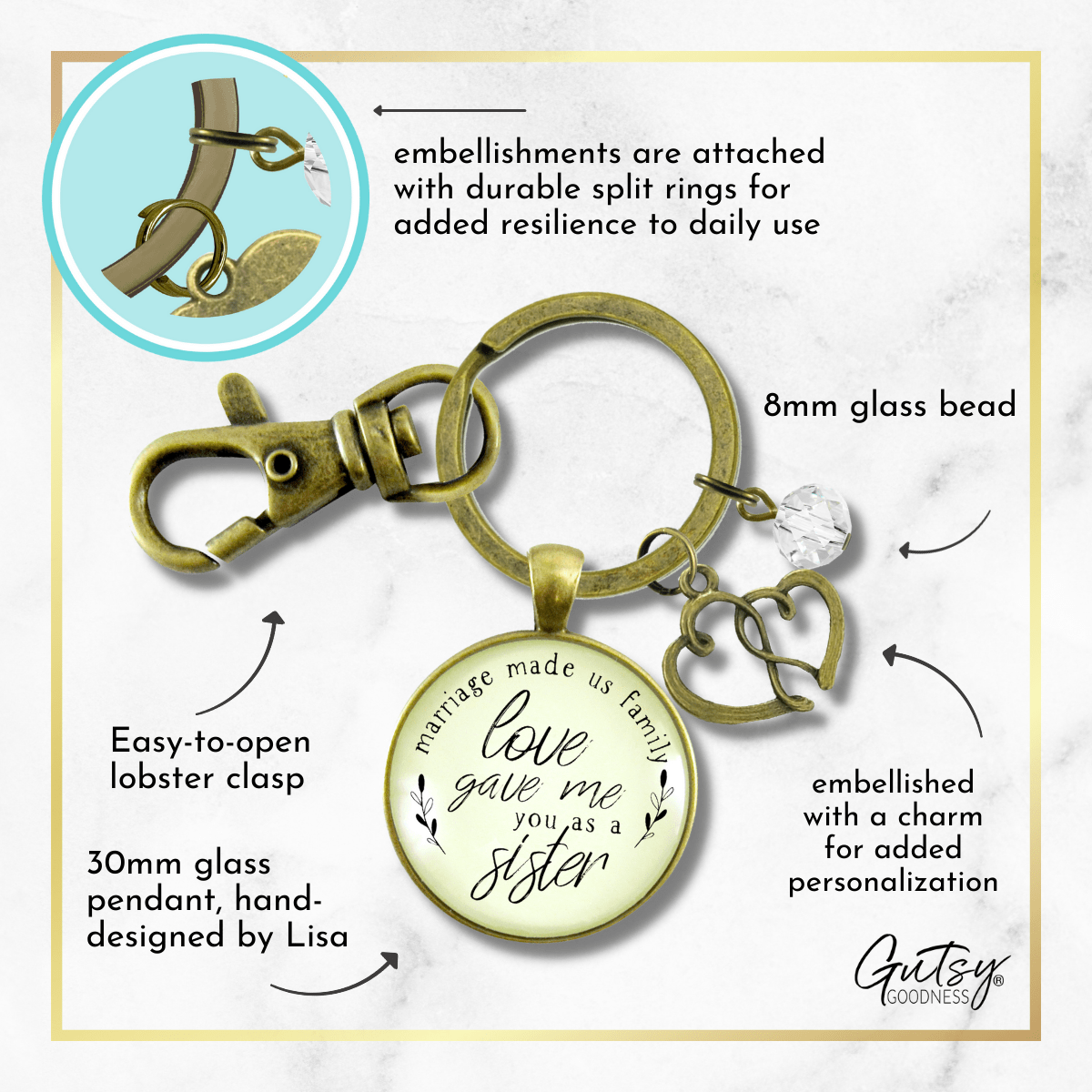 Sister In Law Keychain Marriage Made Us Family Love Gave Me You Bonus Sis Wedding Gift Jewelry - Gutsy Goodness Handmade Jewelry;Sister In Law Keychain Marriage Made Us Family Love Gave Me You Bonus Sis Wedding Gift Jewelry - Gutsy Goodness Handmade Jewelry Gifts