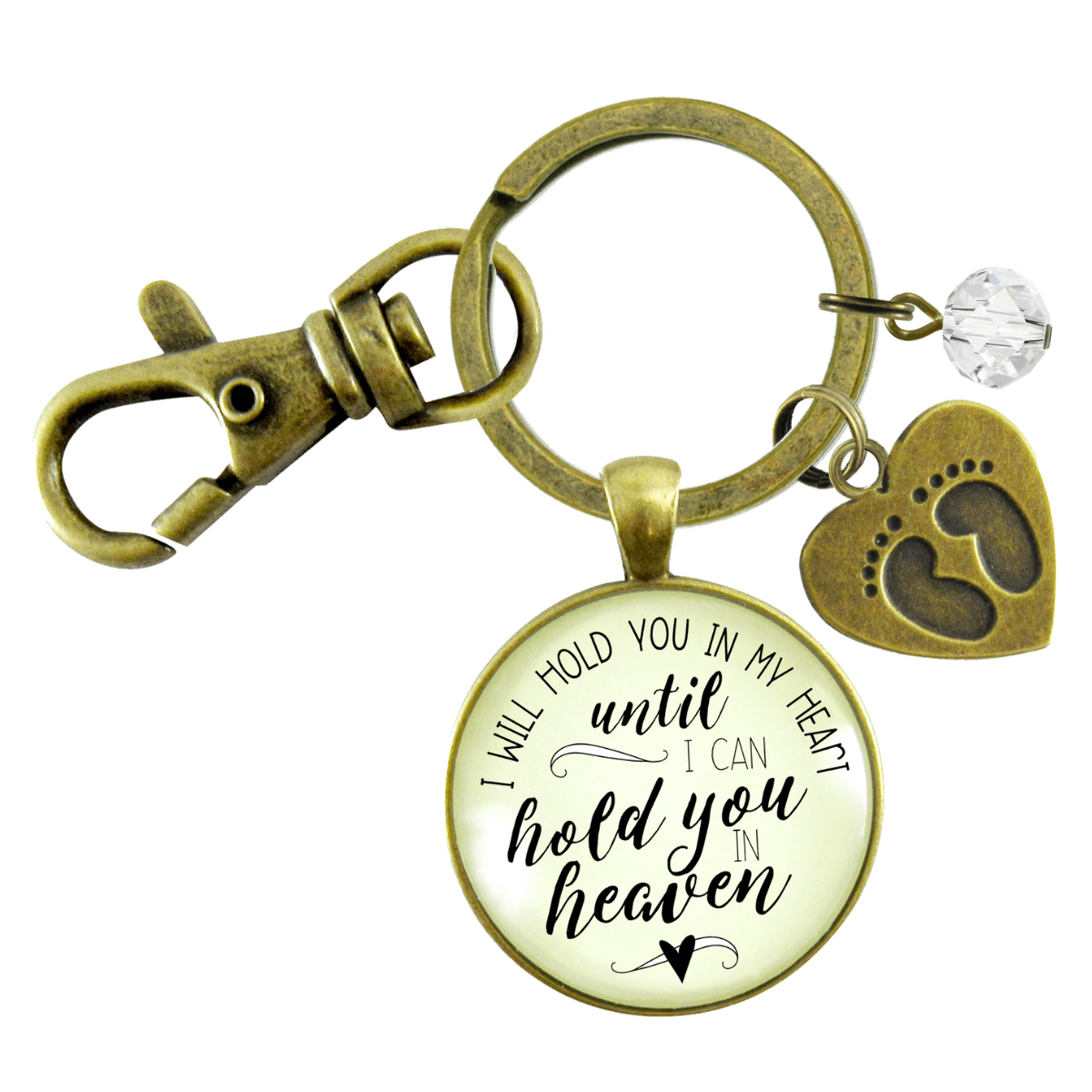 Miscarriage Keychain I Will Hold You in My Heart Memorial Key Ring Baby Feet Gift For Mom Dad - Gutsy Goodness