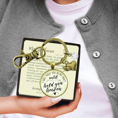 Miscarriage Keychain I Will Hold You in My Heart Memorial Key Ring Baby Feet Gift For Mom Dad - Gutsy Goodness