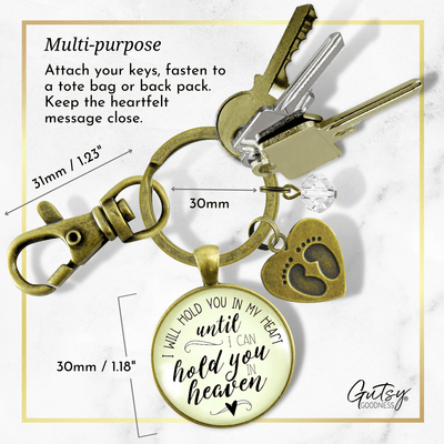 Miscarriage Keychain I Will Hold You in My Heart Memorial Key Ring Baby Feet Gift For Mom Dad - Gutsy Goodness