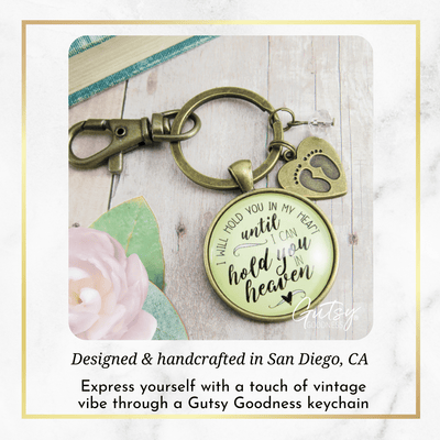 Miscarriage Keychain I Will Hold You in My Heart Memorial Key Ring Baby Feet Gift For Mom Dad - Gutsy Goodness