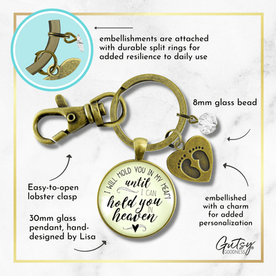 Miscarriage Keychain I Will Hold You in My Heart Memorial Key Ring Baby Feet Gift For Mom Dad - Gutsy Goodness