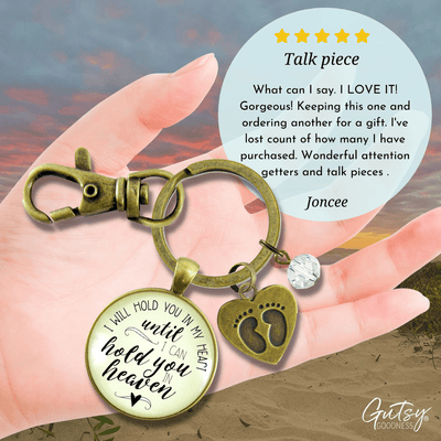 Miscarriage Keychain I Will Hold You in My Heart Memorial Key Ring Baby Feet Gift For Mom Dad - Gutsy Goodness