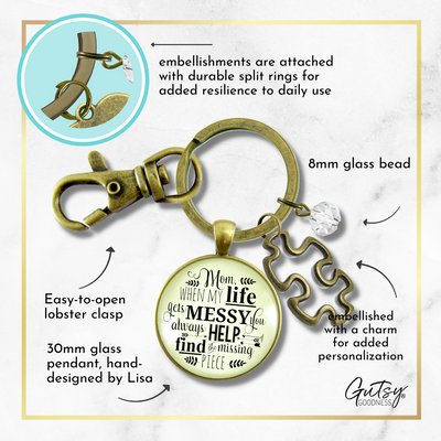 Mom Keychain Life Gets Messy Quote Love You Jewelry from Daughter  Keychain - Women - Gutsy Goodness Handmade Jewelry