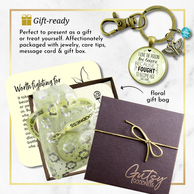 Brave Woman Mantra Keychain I Love the Person I've Become Life Quote Jewelry  Keychain - Women - Gutsy Goodness Handmade Jewelry