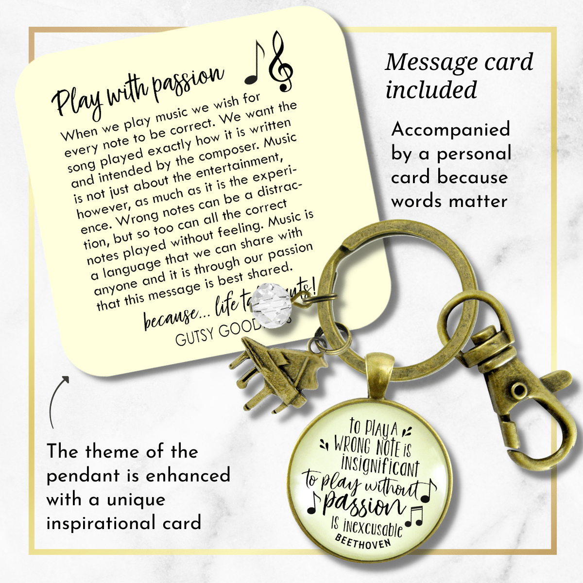 Piano Keychain To Play A Wrong Note Is Insignificant Beethoven Quote Music Piano Teacher Jewelry - Gutsy Goodness