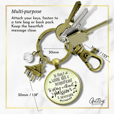 Piano Keychain To Play A Wrong Note Is Insignificant Beethoven Quote Music Piano Teacher Jewelry - Gutsy Goodness
