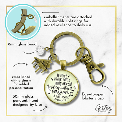 Piano Keychain To Play A Wrong Note Is Insignificant Beethoven Quote Music Piano Teacher Jewelry - Gutsy Goodness