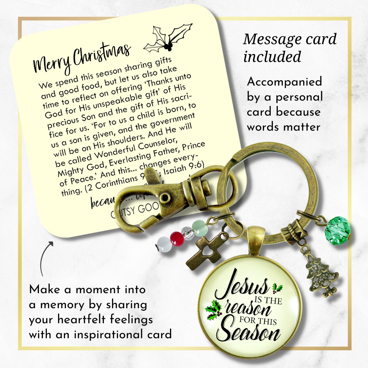 Christmas Keychain Jesus is Reason for the Season Holiday Inspired Gift Jewelry  Keychain - Women - Gutsy Goodness Handmade Jewelry