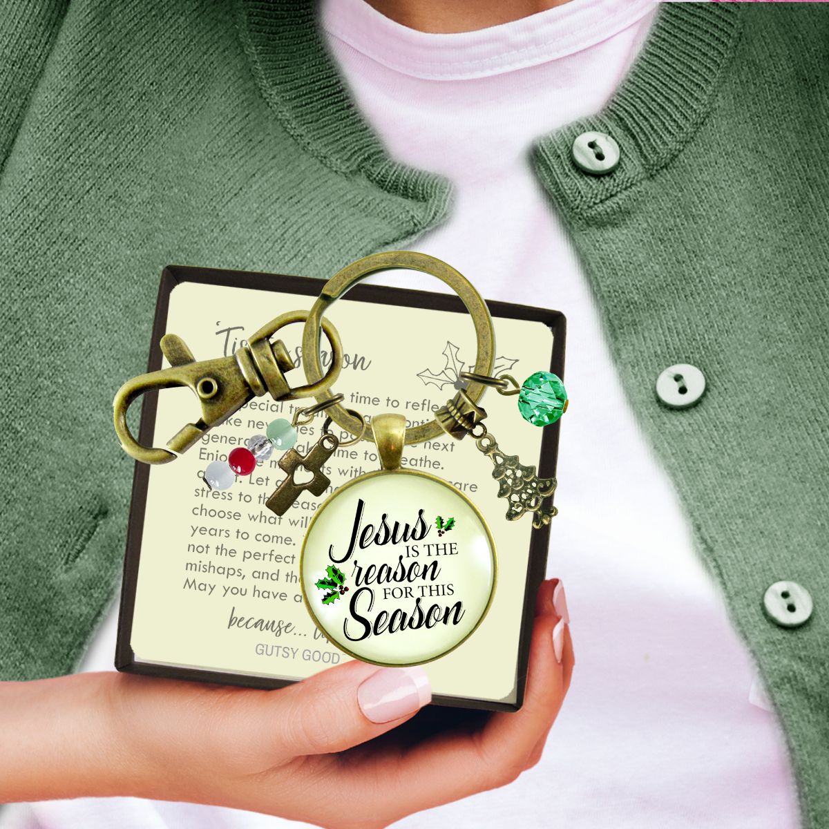 Christmas Keychain Jesus is Reason for the Season Holiday Inspired Gift Jewelry  Keychain - Women - Gutsy Goodness Handmade Jewelry