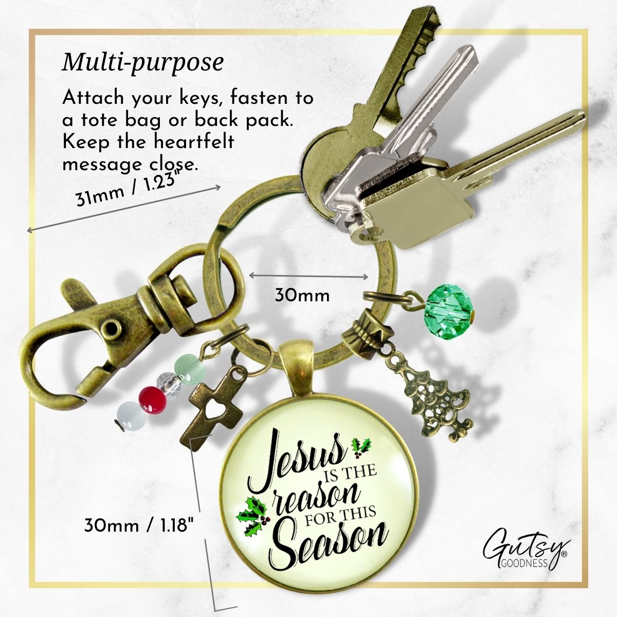 Christmas Keychain Jesus is Reason for the Season Holiday Inspired Gift Jewelry  Keychain - Women - Gutsy Goodness Handmade Jewelry