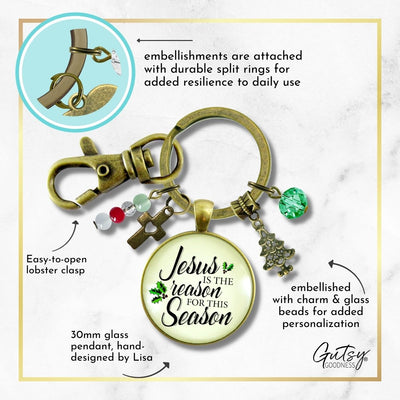 Jesus Is The Reason For Season Keychain Handmade Faith Christmas Jewelry For Women Tree Cross Charms  Keychain - Women - Gutsy Goodness Handmade Jewelry