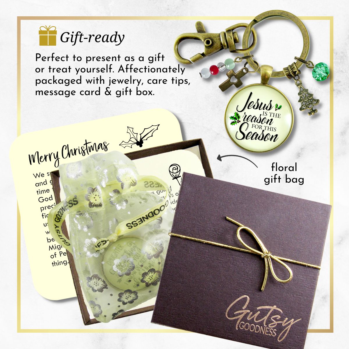 Jesus Is The Reason For Season Keychain Handmade Faith Christmas Jewelry For Women Tree Cross Charms  Keychain - Women - Gutsy Goodness Handmade Jewelry