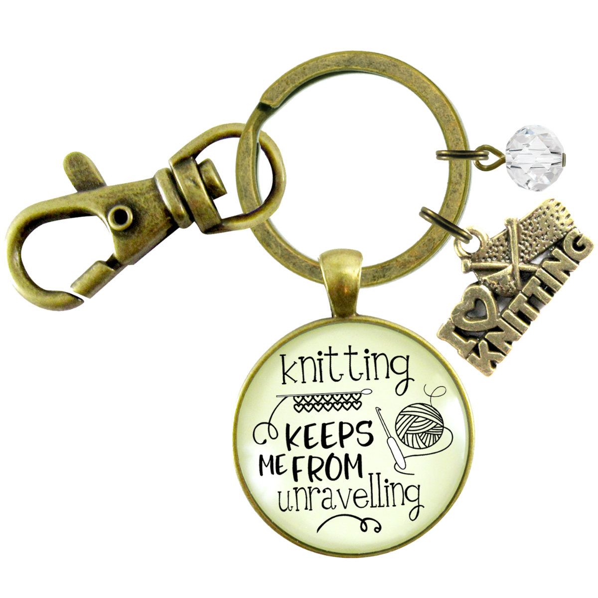 Knitter Keychain Knitting Keeps Me From Unravelling Women's Inspired Crafters Jewelry Gift Yarn - Gutsy Goodness