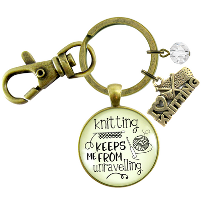 Knitter Keychain Knitting Keeps Me From Unravelling Women's Inspired Crafters Jewelry Gift Yarn - Gutsy Goodness