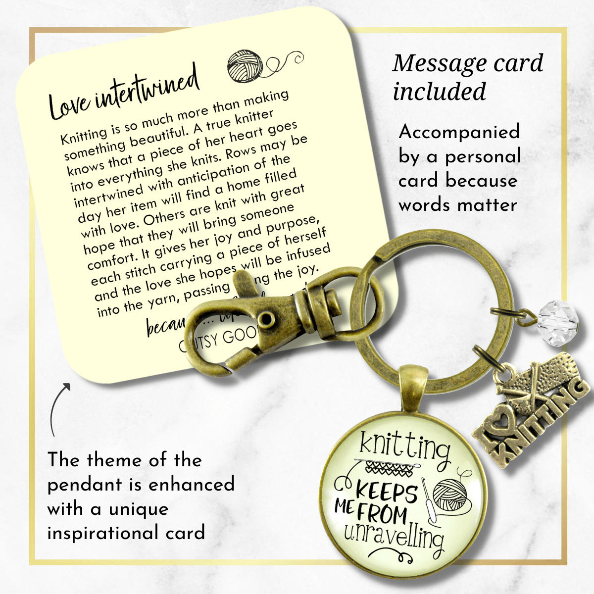 Knitter Keychain Knitting Keeps Me From Unravelling Women's Inspired Crafters Jewelry Gift Yarn - Gutsy Goodness