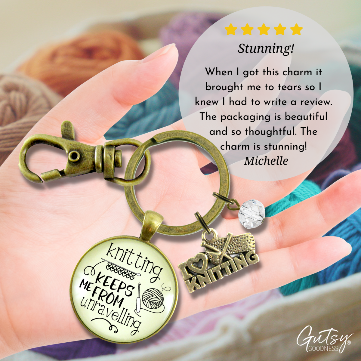 Knitter Keychain Knitting Keeps Me From Unravelling Women's Inspired Crafters Jewelry Gift Yarn - Gutsy Goodness