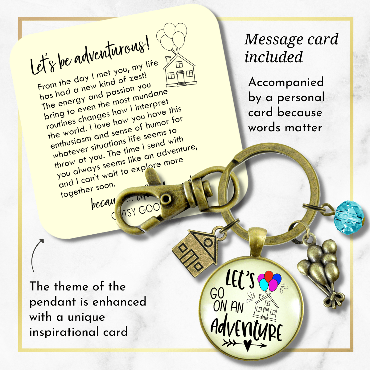 Let's Go On Adventure Keychain Balloon House Charm Amazing Life Up In Clouds Pendant - Gutsy Goodness