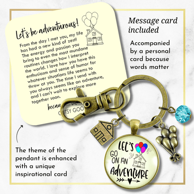 Let's Go On Adventure Keychain Balloon House Charm Amazing Life Up In Clouds Pendant - Gutsy Goodness