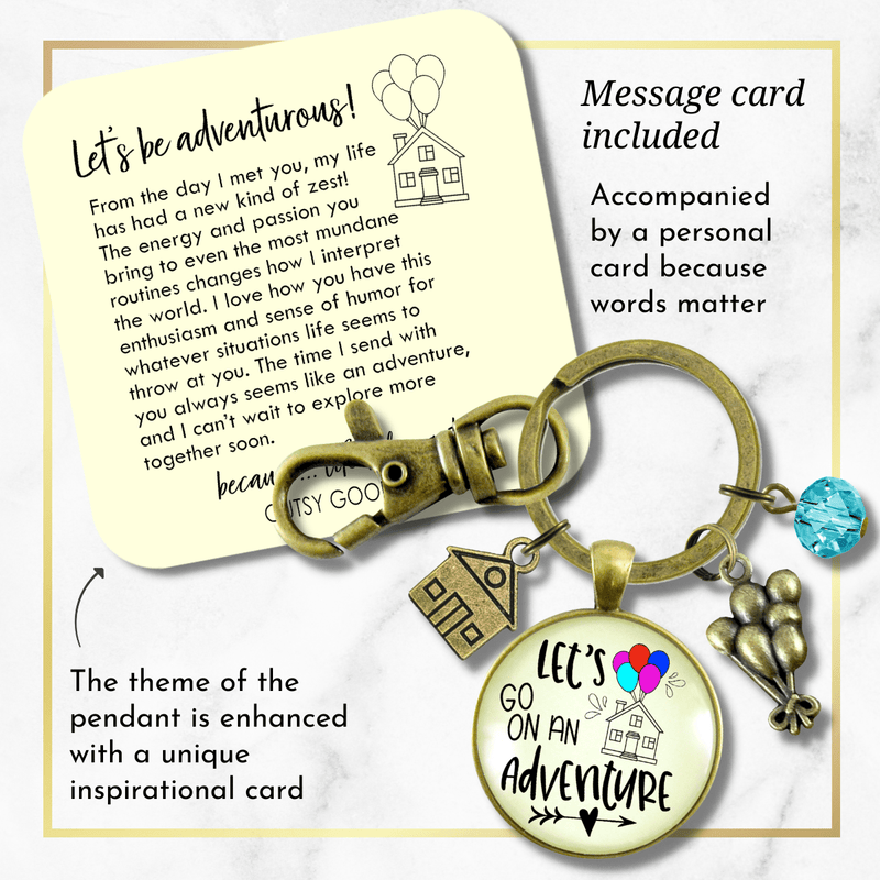 Let's Go On Adventure Keychain Balloon House Charm Amazing Life Up In Clouds Pendant - Gutsy Goodness