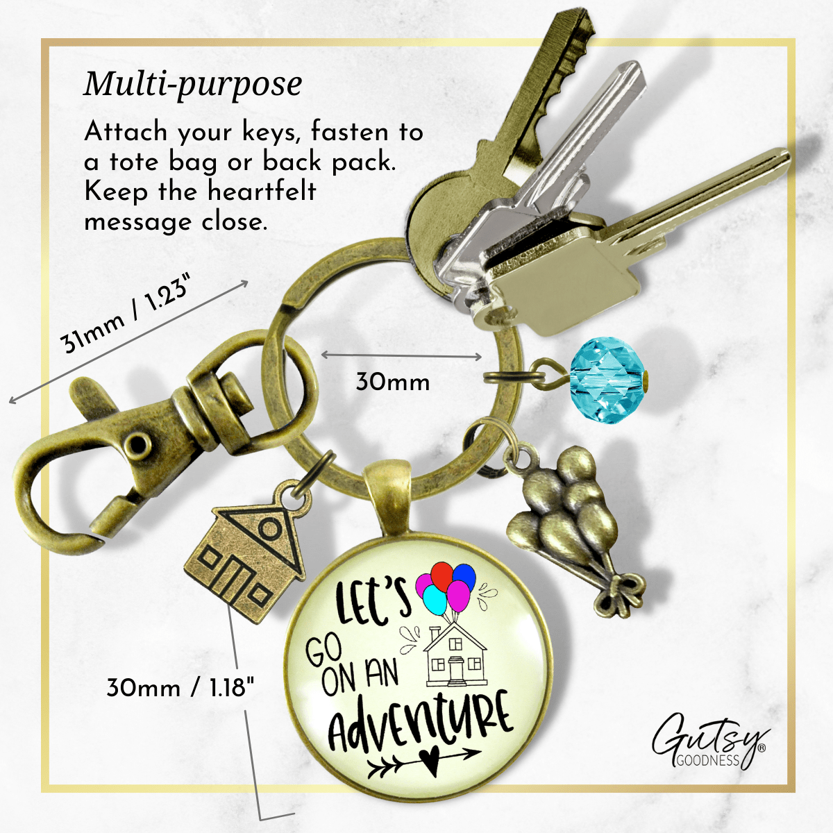 Let's Go On Adventure Keychain Balloon House Charm Amazing Life Up In Clouds Pendant - Gutsy Goodness
