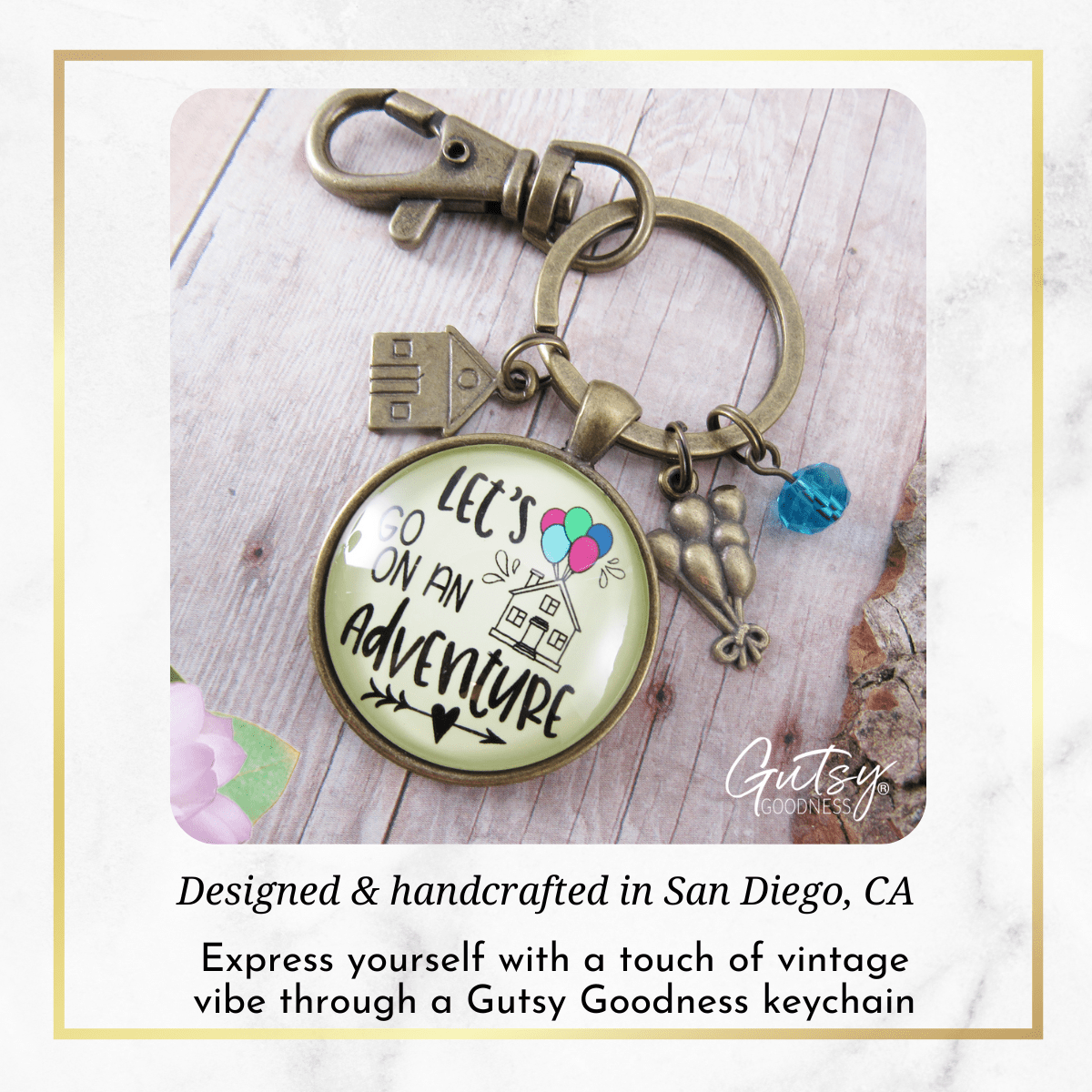 Let's Go On Adventure Keychain Balloon House Charm Amazing Life Up In Clouds Pendant - Gutsy Goodness