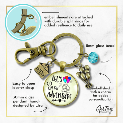 Let's Go On Adventure Keychain Balloon House Charm Amazing Life Up In Clouds Pendant - Gutsy Goodness