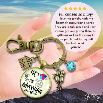 Let's Go On Adventure Keychain Balloon House Charm Amazing Life Up In Clouds Pendant - Gutsy Goodness