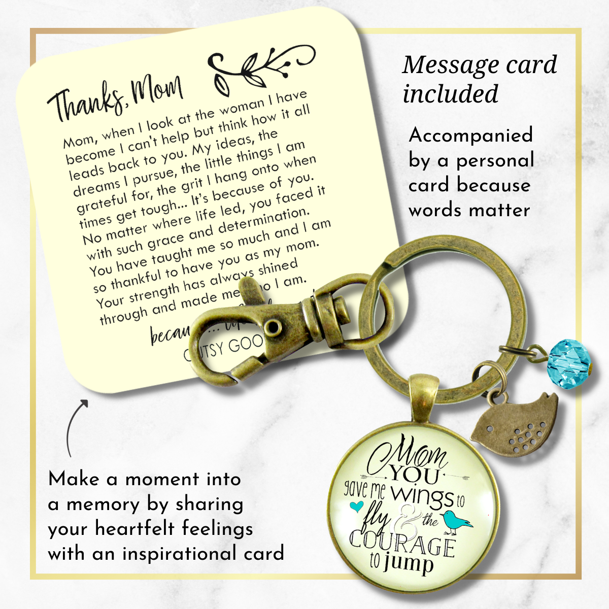 Thanks Mom Keychain You Gave Me Wings Courage Boho Meaningful Jewelry From Daughter Bird - Gutsy Goodness Handmade Jewelry;Thanks Mom Keychain You Gave Me Wings Courage Boho Meaningful Jewelry From Daughter Bird - Gutsy Goodness Handmade Jewelry Gifts