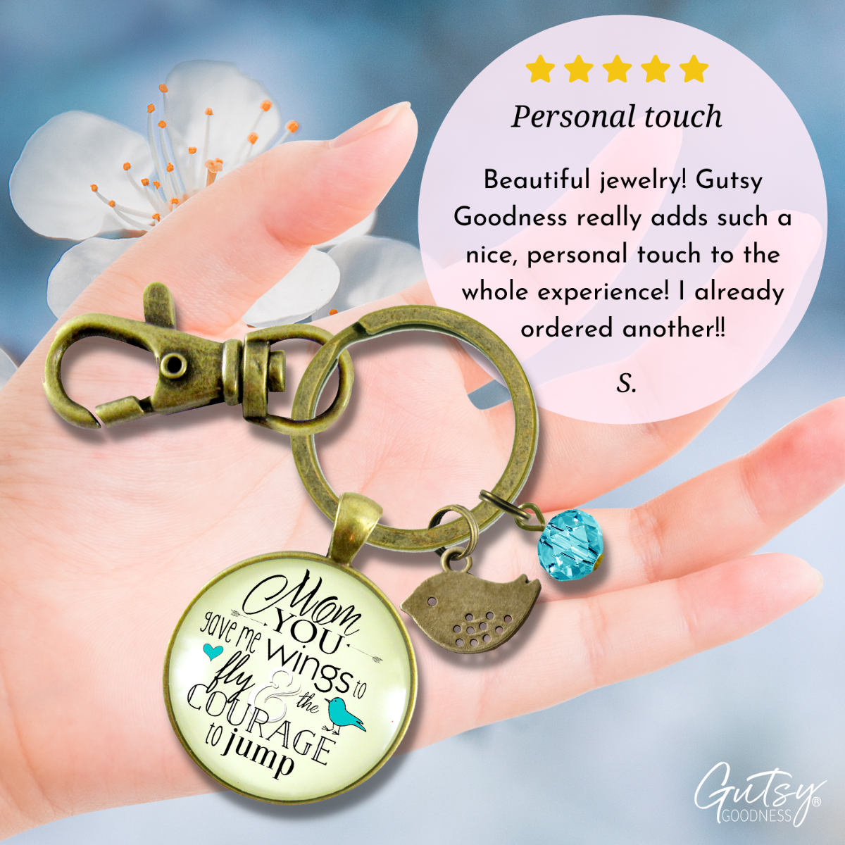Thanks Mom Keychain You Gave Me Wings Courage Boho Meaningful Jewelry From Daughter Bird - Gutsy Goodness Handmade Jewelry;Thanks Mom Keychain You Gave Me Wings Courage Boho Meaningful Jewelry From Daughter Bird - Gutsy Goodness Handmade Jewelry Gifts