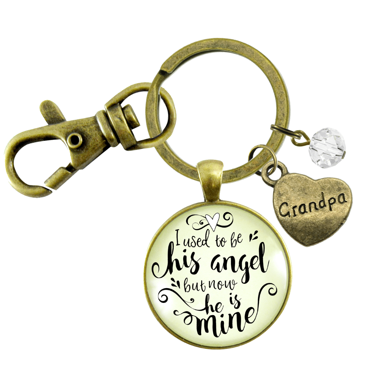 Grandpa Memorial Keychain I Used to Be His Angel Now He's Mine Remembrance Gift - Gutsy Goodness