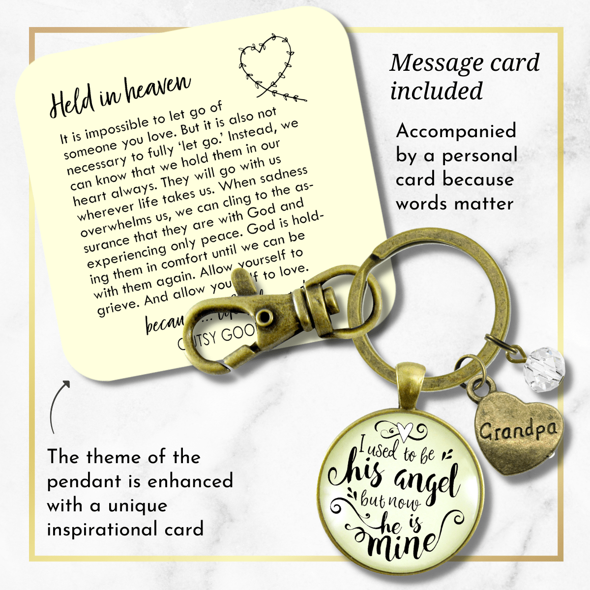 Grandpa Memorial Keychain I Used to Be His Angel Now He's Mine Remembrance Gift - Gutsy Goodness