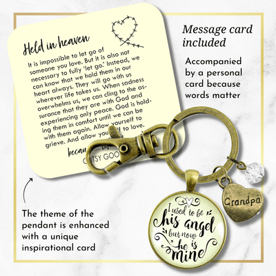 Grandpa Memorial Keychain I Used to Be His Angel Now He's Mine Remembrance Gift - Gutsy Goodness