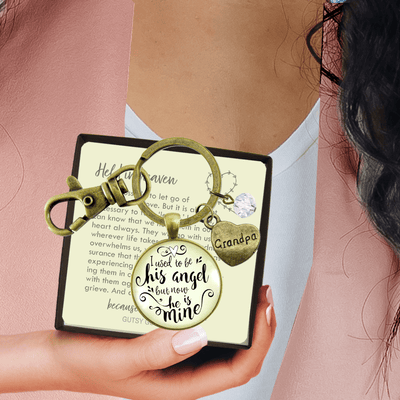 Grandpa Memorial Keychain I Used to Be His Angel Now He's Mine Remembrance Gift - Gutsy Goodness