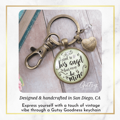 Grandpa Memorial Keychain I Used to Be His Angel Now He's Mine Remembrance Gift - Gutsy Goodness