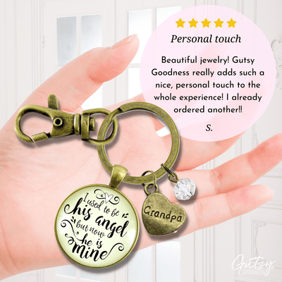 Grandpa Memorial Keychain I Used to Be His Angel Now He's Mine Remembrance Gift - Gutsy Goodness