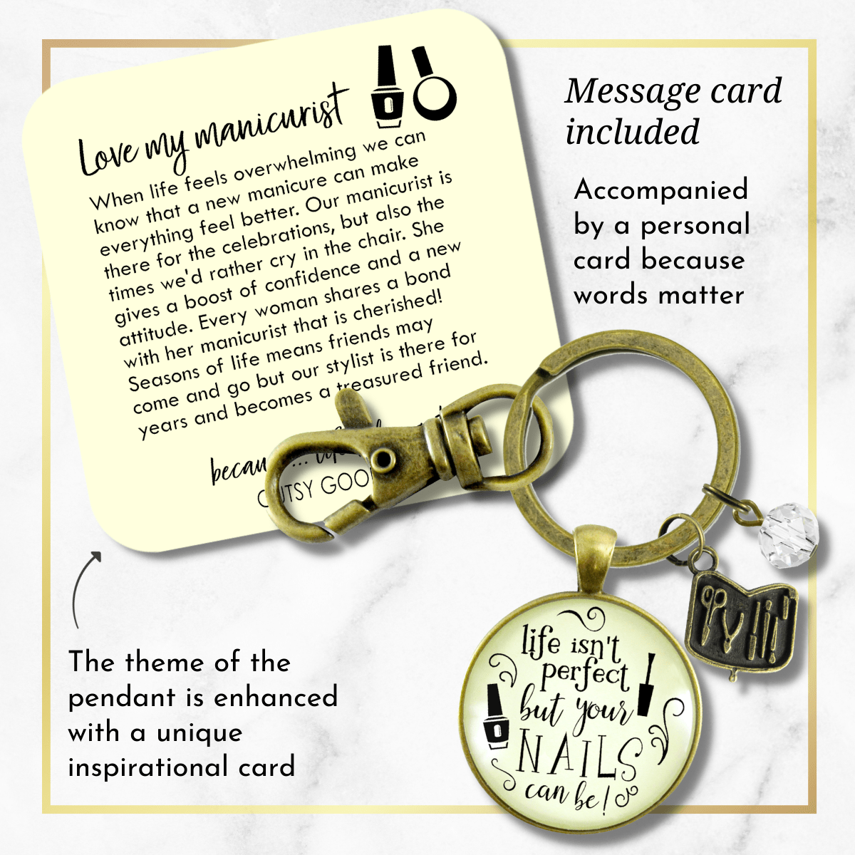 Manicurist Gift Keychain Life Isn't Perfect But Nails Can Be Beautician Jewelry Gift For Women - Gutsy Goodness