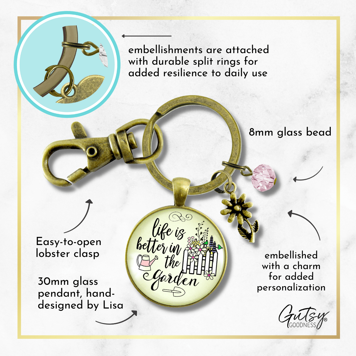 Gardener Keychain Life Is Better In Garden Womens Quote Gift Jewelry - Gutsy Goodness