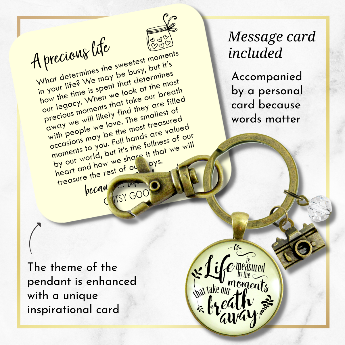 Life Keychain Measured By Moments That Take Our Breath Away Memories Jewelry Camera - Gutsy Goodness Handmade Jewelry;Life Keychain Measured By Moments That Take Our Breath Away Memories Jewelry Camera - Gutsy Goodness Handmade Jewelry Gifts