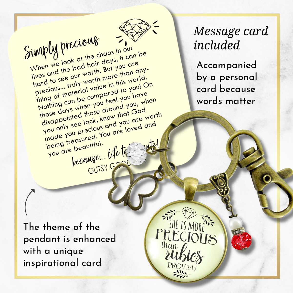 She More Precious Rubies Keychain Fashion Faith Inspired Jewelry For Cherished Woman - Gutsy Goodness