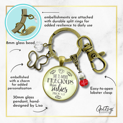 She More Precious Rubies Keychain Fashion Faith Inspired Jewelry For Cherished Woman - Gutsy Goodness