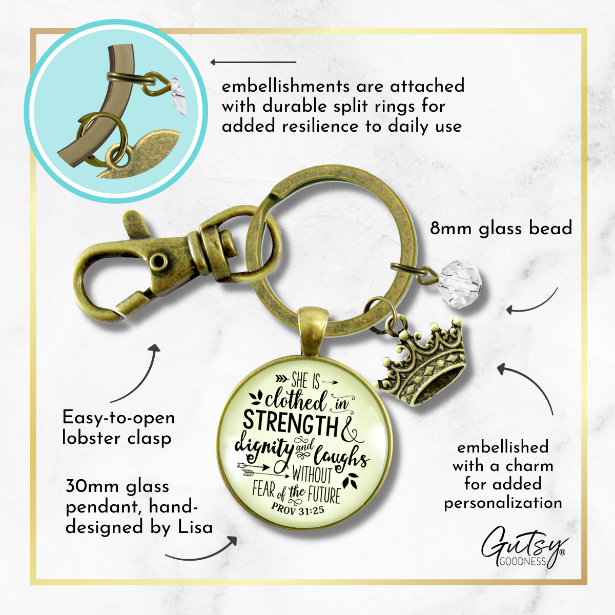 Faith Keychain She Clothed Strength Dignity Women of Truth Proverb 31 Believer Gift - Gutsy Goodness Handmade Jewelry;Faith Keychain She Clothed Strength Dignity Women Of Truth Proverb 31 Believer Gift - Gutsy Goodness Handmade Jewelry Gifts