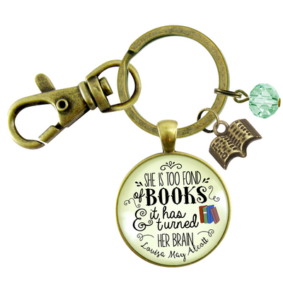 Book Keychain She Is Too Fond Literary Quote Louisa May Alcott Reader Inspired Jewelry Green - Gutsy Goodness;Book Keychain She Is Too Fond Literary Quote Louisa May Alcott Reader Inspired Jewelry Green - Gutsy Goodness Handmade Jewelry Gifts