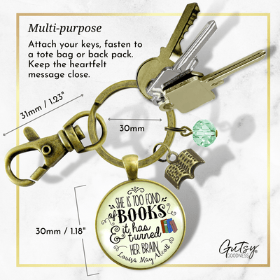 Book Keychain She Is Too Fond Literary Quote Louisa May Alcott Reader Inspired Jewelry Green - Gutsy Goodness;Book Keychain She Is Too Fond Literary Quote Louisa May Alcott Reader Inspired Jewelry Green - Gutsy Goodness Handmade Jewelry Gifts