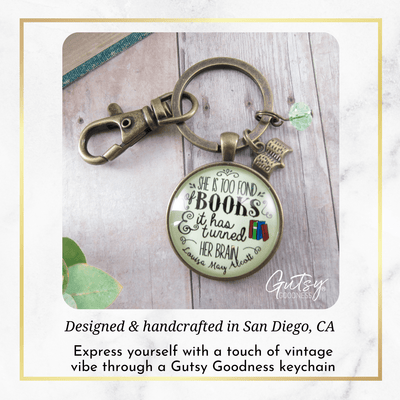 Book Keychain She Is Too Fond Literary Quote Louisa May Alcott Reader Inspired Jewelry Green - Gutsy Goodness;Book Keychain She Is Too Fond Literary Quote Louisa May Alcott Reader Inspired Jewelry Green - Gutsy Goodness Handmade Jewelry Gifts