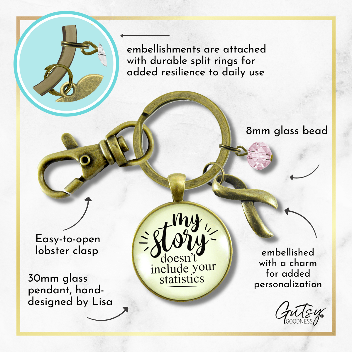 Breast Cancer Keychain My Story Doesn't Include Your Statistics Funny Mantra Gift Pink Awareness - Gutsy Goodness Handmade Jewelry;Breast Cancer Keychain My Story Doesn't Include Your Statistics Funny Mantra Gift Pink Awareness - Gutsy Goodness Handmade Jewelry Gifts