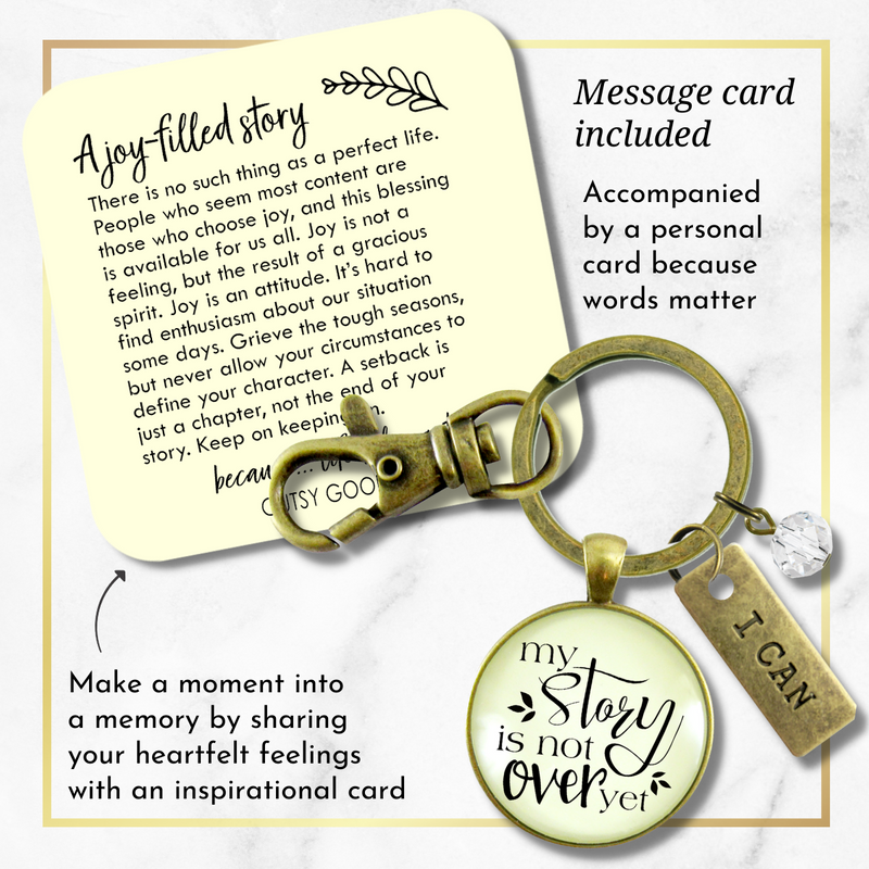 My Story Isn't Over Yet Keychain Men women Positive Mantra Survivor Quote Warrior Jewelry - Gutsy Goodness Handmade Jewelry;My Story Isn't Over Yet Keychain Men Women Positive Mantra Survivor Quote Warrior Jewelry - Gutsy Goodness Handmade Jewelry Gifts